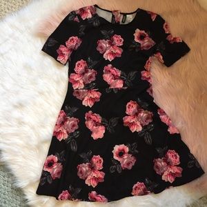 HM Black Pink Floral A Line Dress